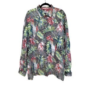TOMMY BAHAMA Linen Tropical Print Button Front Shirt XL